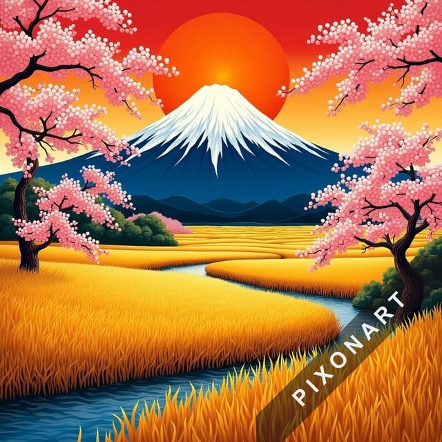 Tableau Japonisant unique, créé par IA sur Pixonart