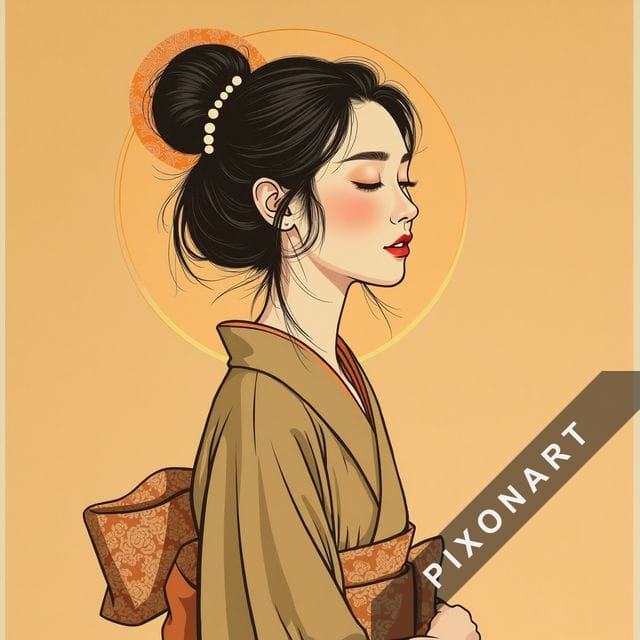 Tableau Japonisant unique, créé par IA sur Pixonart