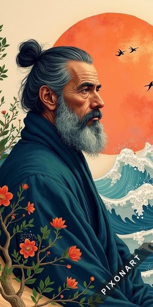Tableau Japonisant unique, créé par IA sur Pixonart